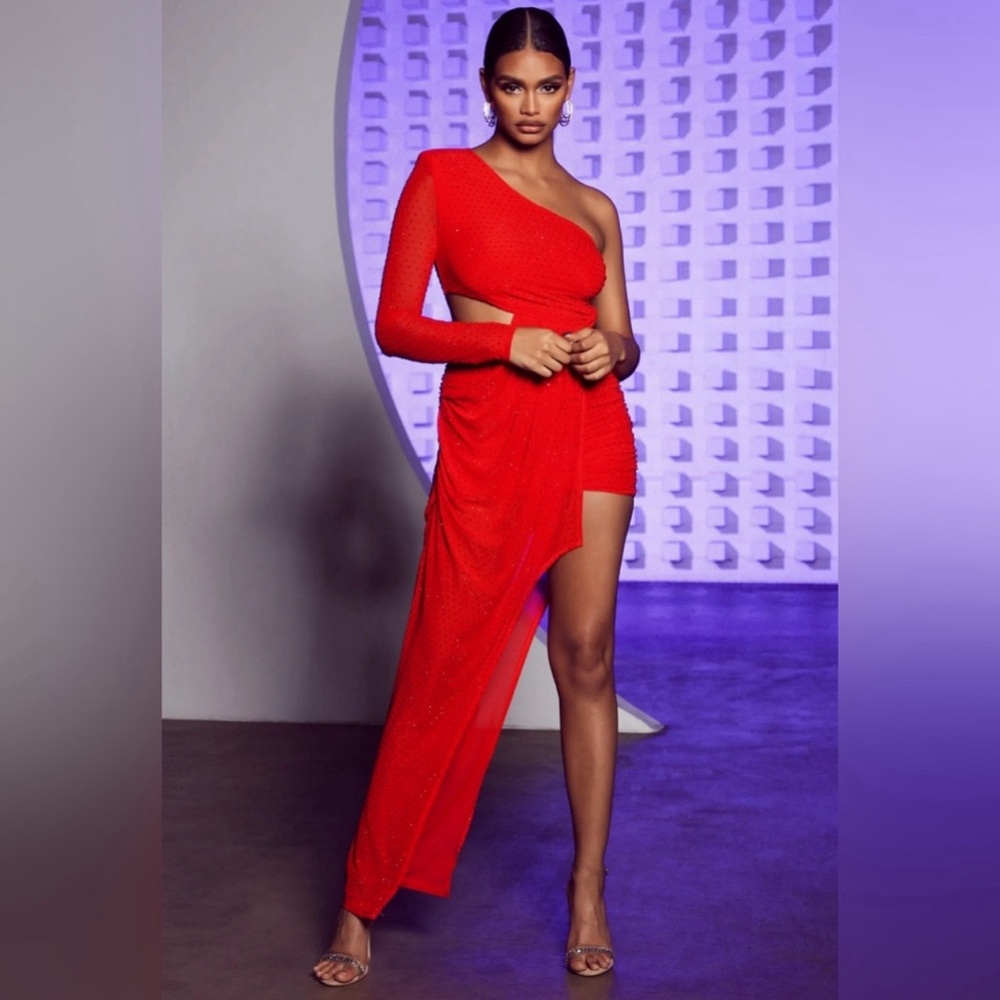Cataleya Asymmetrical Cut Out Maxi Red Dress Size XS